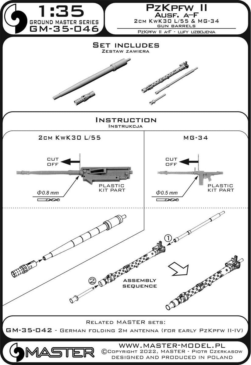 Master GM-35-046 PzKpfw II Ausf. a–F - 2cm KwK30 L/55 &amp;amp; MG-34 gun barrels (for IBG, Dragon and other kits) 1/35 – Bild 11