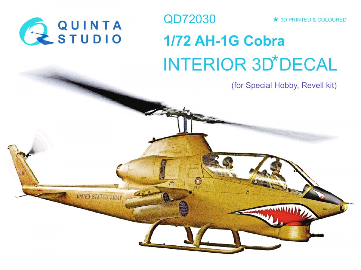Intérieur imprimé en 3D et coloré sur papier décalcomanie Quinta Studio QD72030 Ah-1G (Special Hobby/Revell) 1/72