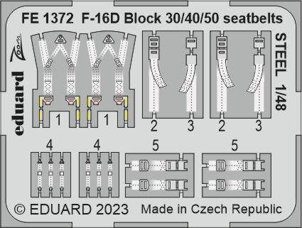Ceintures de sécurité Eduard FE1372 F-16D Block 30/40/50, maquette en acier cinétique à l'échelle 1/48