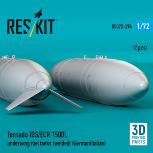RESKIT RSU72-0294 Tornado IDS/ECR 1500L underwing fuel tanks (welded) (German/Italian) (2 pcs) (3D Printed) 1/72