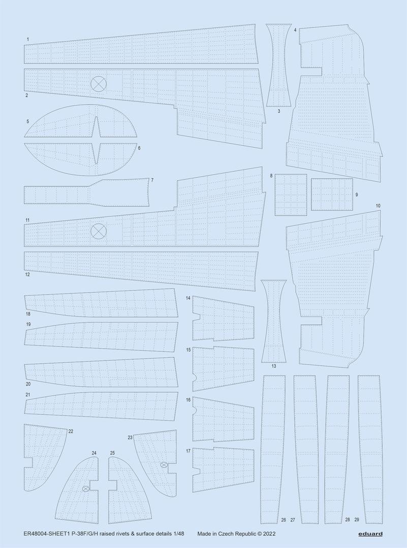 Eduard ER48004 P-38F/ G/H rivets en relief et détails de surface TAMIYA 1/48