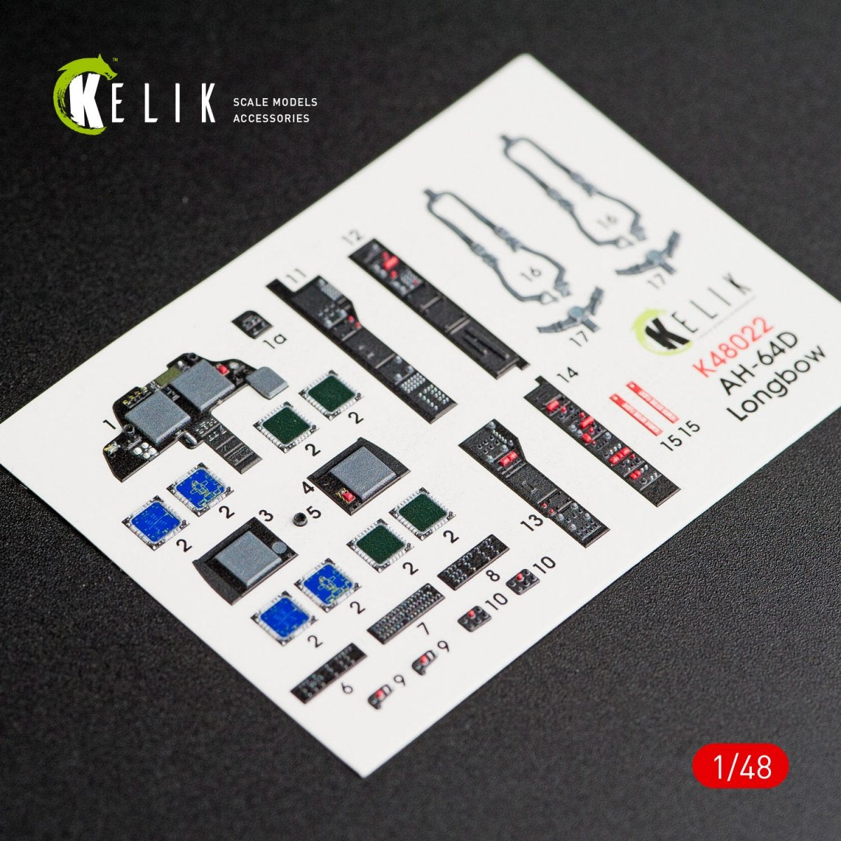 KELIK K48022 AH-64D "APACHE LONGBOW" INTERIOR 3D DECALS FOR ACADEMY KIT 1/48