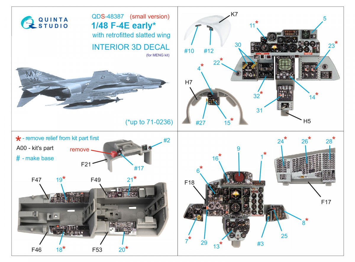 Quinta Studio QDS-48387 F-4E early with slatted wing 3D-Printed &amp;amp; coloured Interior on decal paper (Meng) (Small version) 1/48 – imagen 2