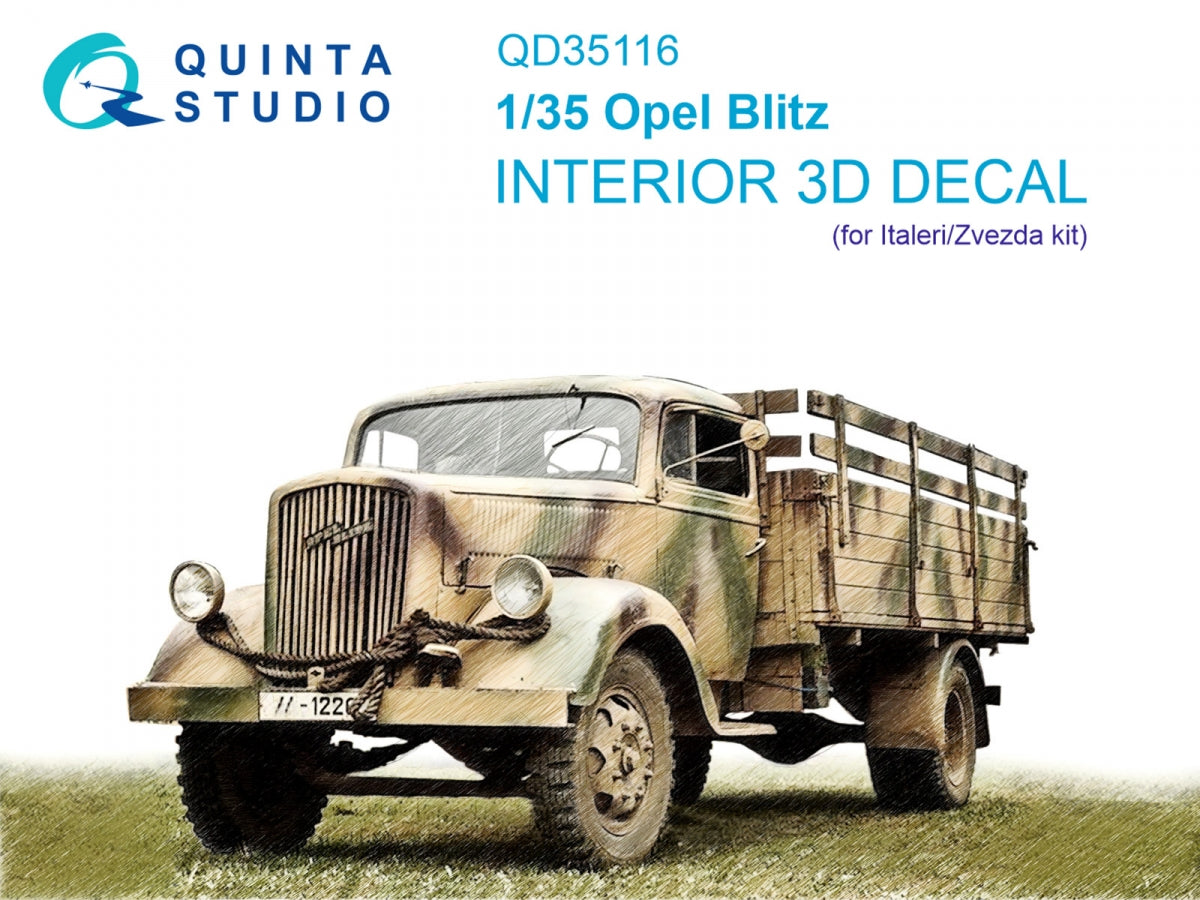 Quinta Studio QD35116 Opel Blitz 3D-Printed &amp; colored Interior on decal paper (Italeri/Zvezda) 1/35