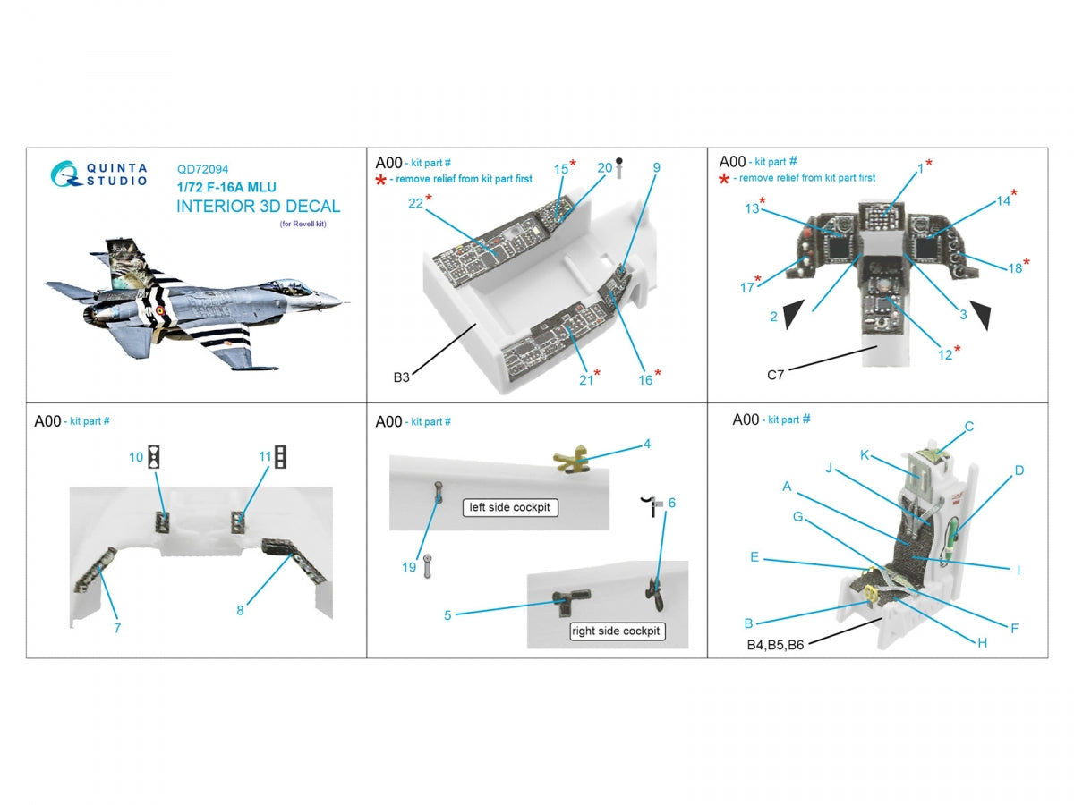 Quinta Studio QD72094 F-16A MLU 3D-Printed &amp;amp; colored Interior on decal paper (Revell) 1/72 – image 12