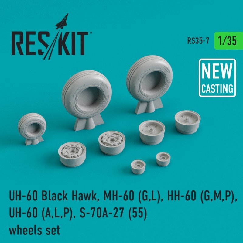 RESKIT RS35-0007 UH-60 Black Hawk, MH-60 (G,L), HH-60 (G,M,P), UH-60 (A,L,P) S-70A-27 (55) wheels set (NEW CASTING) 1/35