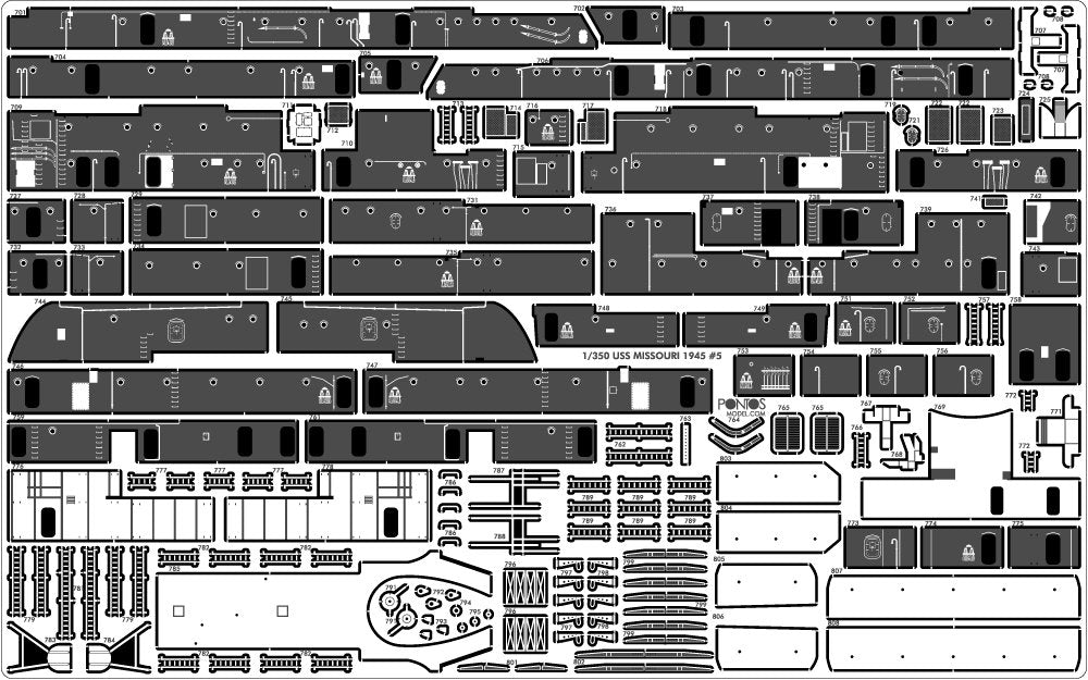 Pontos 37026FN USS BB-63 Missouri 1945 Advanced Detail Up Set (Teak tone stained wooden deck) 1/350 – imagen 21