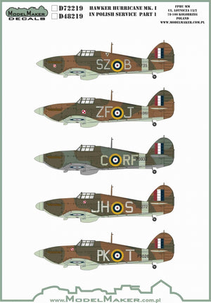 ModelMaker Decals D48219 Hawker Hurricane Mk.I in Polish service part 1 1/48