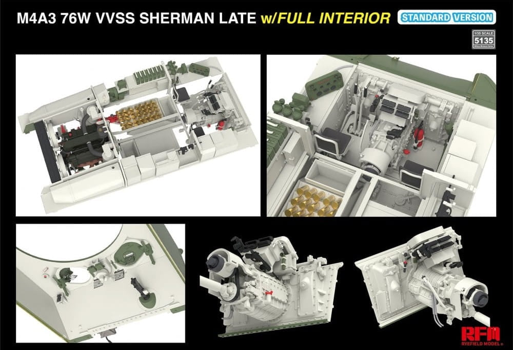 Rye Field Model 5135 M4A3 76W VVSS Sherman Late Standart Version Full Interior 1/35 – imagen 6