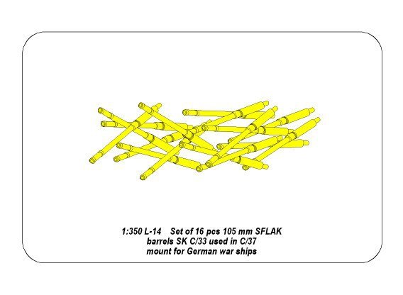 Aber 350L-14 Set of 16 pcs 105 mm SFLAK barrels SKC/33nt used in C/37 mount for German war ships 1/350 – image 5