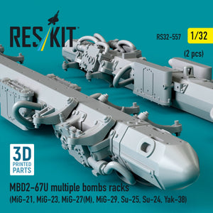 RESKIT RS32-0557 MBD2-67U multiple bombs racks (2 pcs) (MiG-21, MiG-23, MiG-27(М), MiG-29, Su-25, Su-24, Yak-38) (3D Printed) 1/32