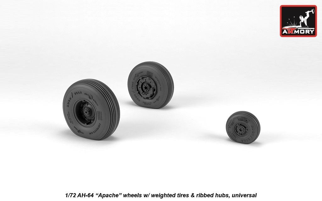 Armory Models AW72336 AH-64 Apache wheels w/ weighted tires, ribbed hubs 1/72 – imagen 4