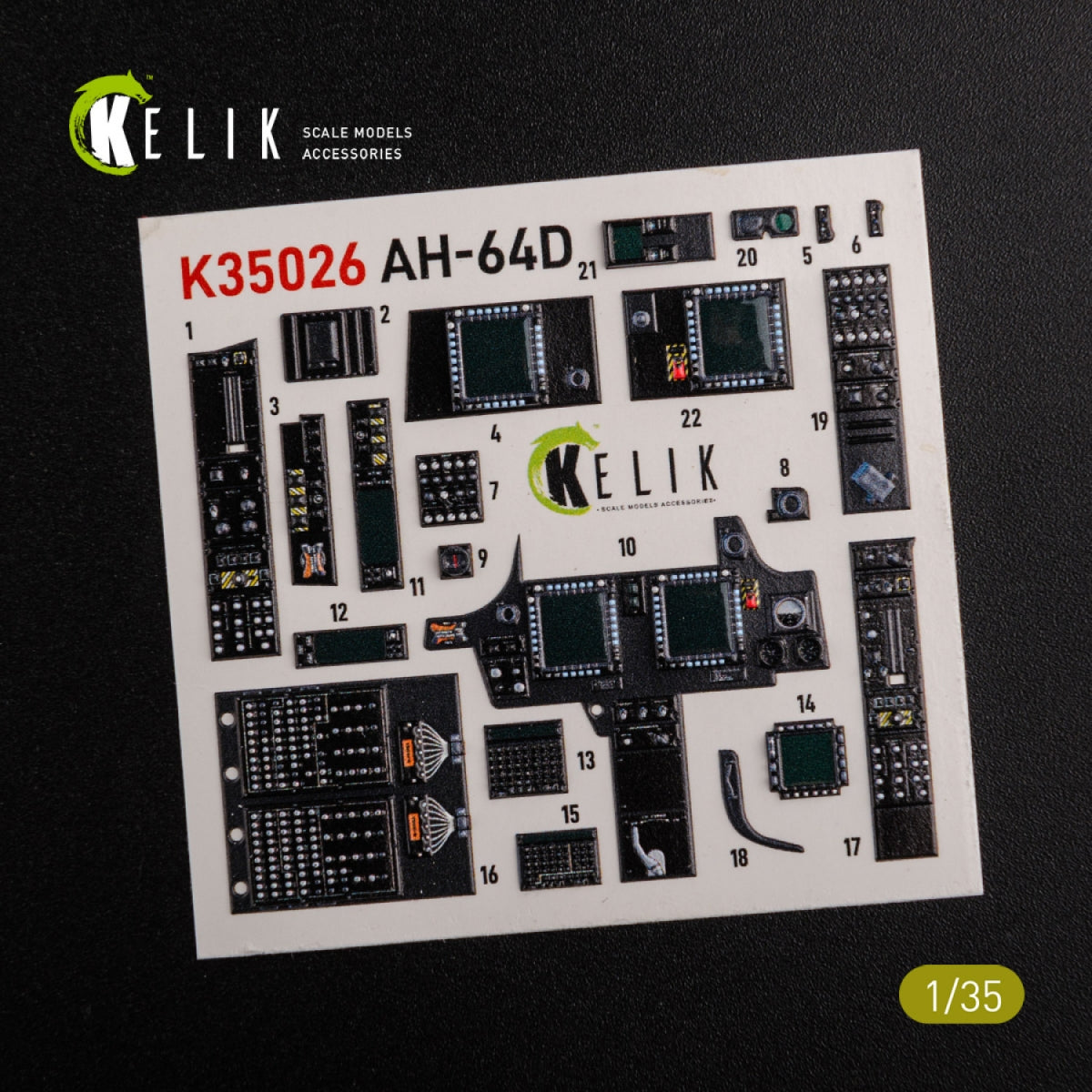 KELIK K35026 AH-64D Apache interior 3D decals for Meng kit 1/35 – immagine 2