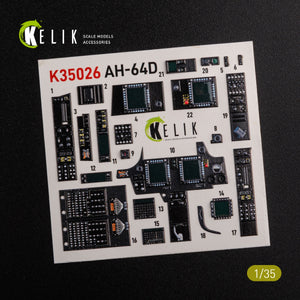 KELIK K35026 AH-64D Apache interior 3D decals for Meng kit 1/35 – immagine 2