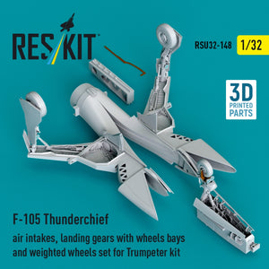 RESKIT RSU32-0148 F-105 Thunderchief air intakes, landing gears with wheels bays and weighted wheels set for Trumpeter kit (3D Printed) 1/32