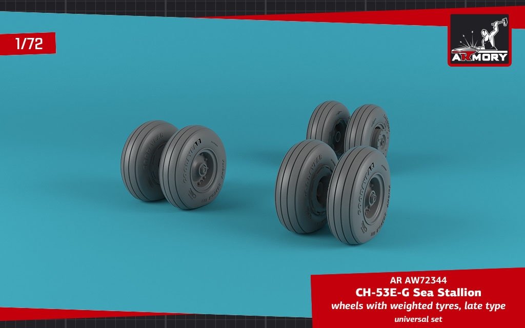 Armory Models AW72344 CH-53 Sea Stallion wheels w/ weighted tires, late 1/72 – immagine 4