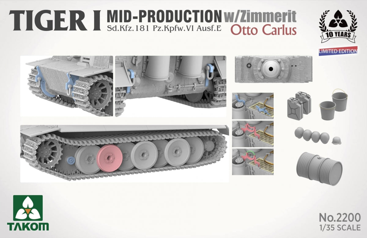 Takom 2200 Tiger I Mid Production w/zimmerit Sd.Kfz. 181 Pz.Kpfw. VI Ausf. E Otto Carius 1/35 – image 4