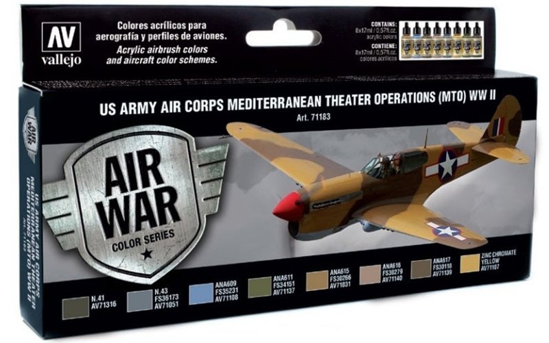 Vallejo 71183 Model Air 8-Paint Set - US Army Air Corps Colors (MTO) WWII Mediterranean
