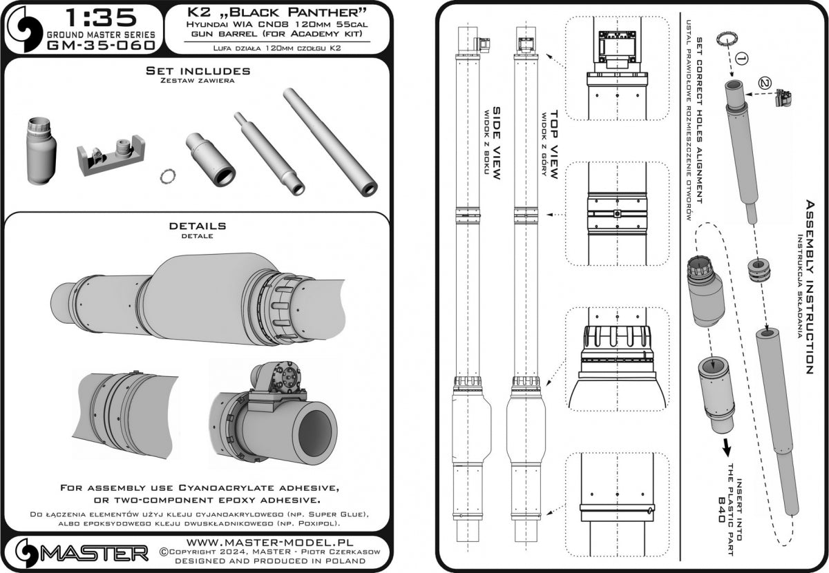 Master GM-35-060 K2 Black Panther - lufa działa Hyundai WIA CN08 120mm 55cal (do modelu Academy) 1/35 – imagen 28