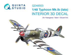 Quinta Studio QD48503 Typhoon Mk.Ib late 3D-Printed &amp;amp; coloured Interior on decal paper (Hasegawa/Italeri) 1/48