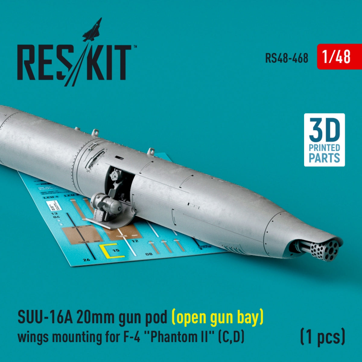 RESKIT RS48-0468 SUU-16A 20mm gun pod (open gun bay) wings mounting for F-4 Phantom II (C,D) (1 pcs) (3D Printed) 1/48 – imagen 2