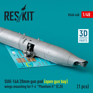 RESKIT RS48-0468 SUU-16A 20mm gun pod (open gun bay) wings mounting for F-4 Phantom II (C,D) (1 pcs) (3D Printed) 1/48 – imagen 2
