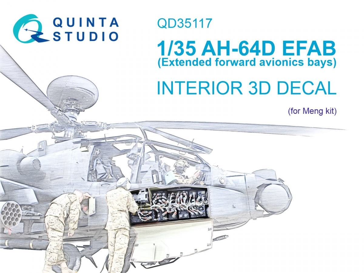 Quinta Studio QD35117 AH-64D Extended forward avionics bays 3D-Printed &amp;amp; coloured Interior on decal paper (Meng) 1/35