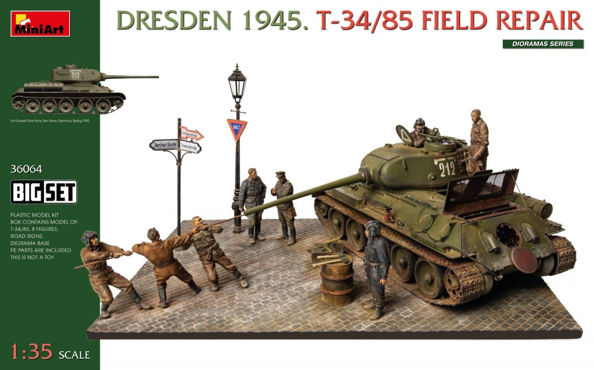 MiniArt 36064 Dresde 1945. Réparation de terrain T-34/85. Grand coffret 1/35