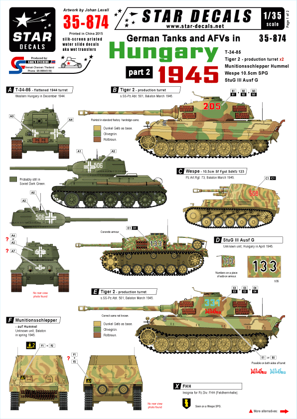Star Decals 35-874 Chars allemands en Hongrie 1945 2 1/35
