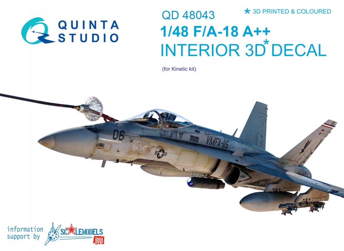 Quinta Studio QD48043 F/A-18 A++ 3D-Printed &amp;amp; coloured Interior on decal paper (for Kinetic) 1/48