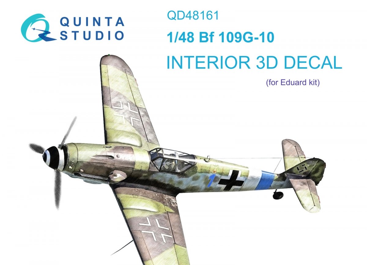 Intérieur imprimé en 3D et coloré sur papier décalcomanie Quinta Studio QD48161 Bf 109G-10 (Eduard) 1/48