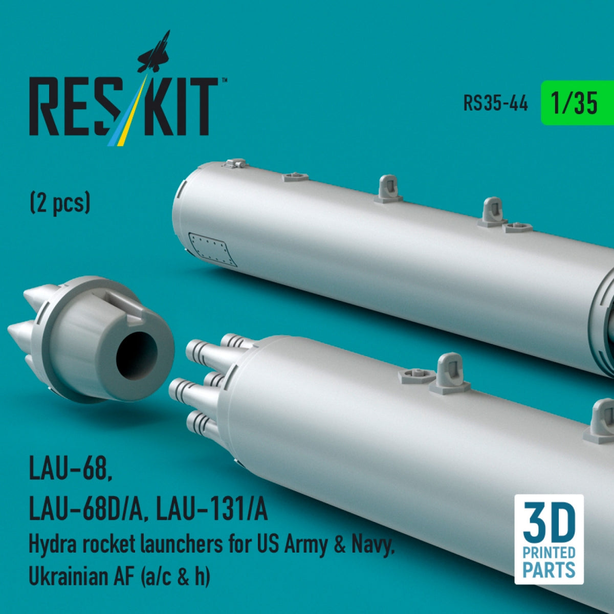 RESKIT RS35-0044 LAU-68, LAU-68D/A, LAU-131/A Hydra rocket launchers for US Army &amp; Navy, Ukrainian AF (a/c &amp; h) (2pcs) (3D Printed) 1/35