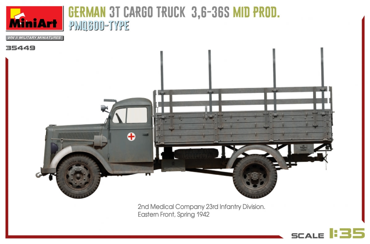 Miniart 35449 GERMAN 3T CARGO TRUCK 3,6-36S MID PROD. PMQ600-TYPE 1/35 – immagine 9