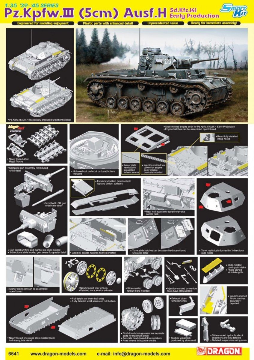 Dragon 6641 Pz.Kpfw.III (5cm) Ausf.H Sd.Kfz.141 Early Production 1/35 – Bild 2