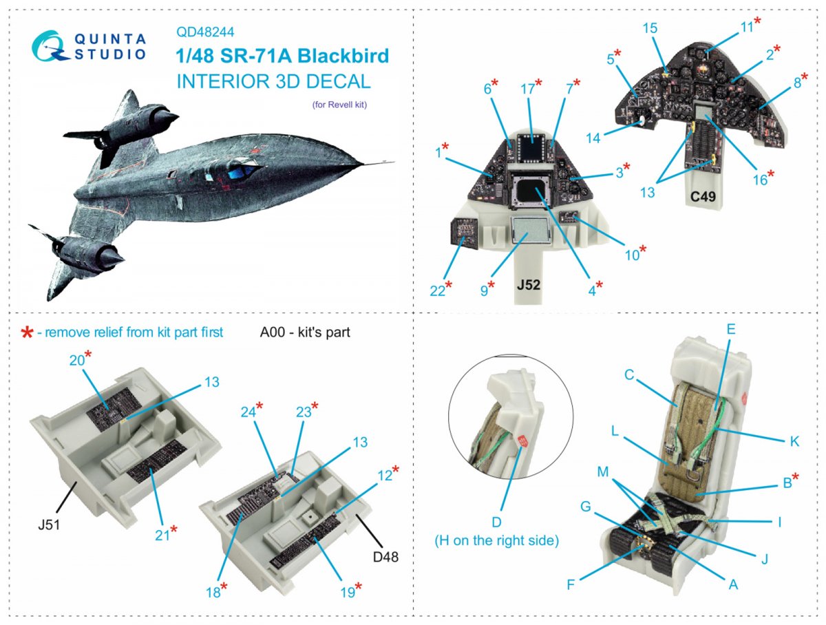 Quinta Studio QD48244 SR-71A 3D-Printed &amp;amp; coloured Interior on decal paper (Revell) 1/48 – imagen 15