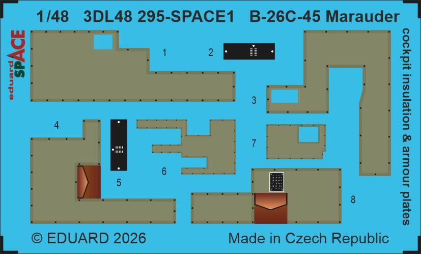 Eduard 3DL48295 B-26C-45 Marauder cockpit insulation &amp;amp; armour plates SPACE for ICM 1/48