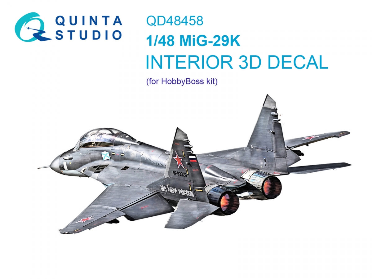 Intérieur coloré imprimé en 3D sur papier décalcomanie pour MiG-29K (Quinta Studio QD48458) (HobbyBoss) à l'échelle 1/48