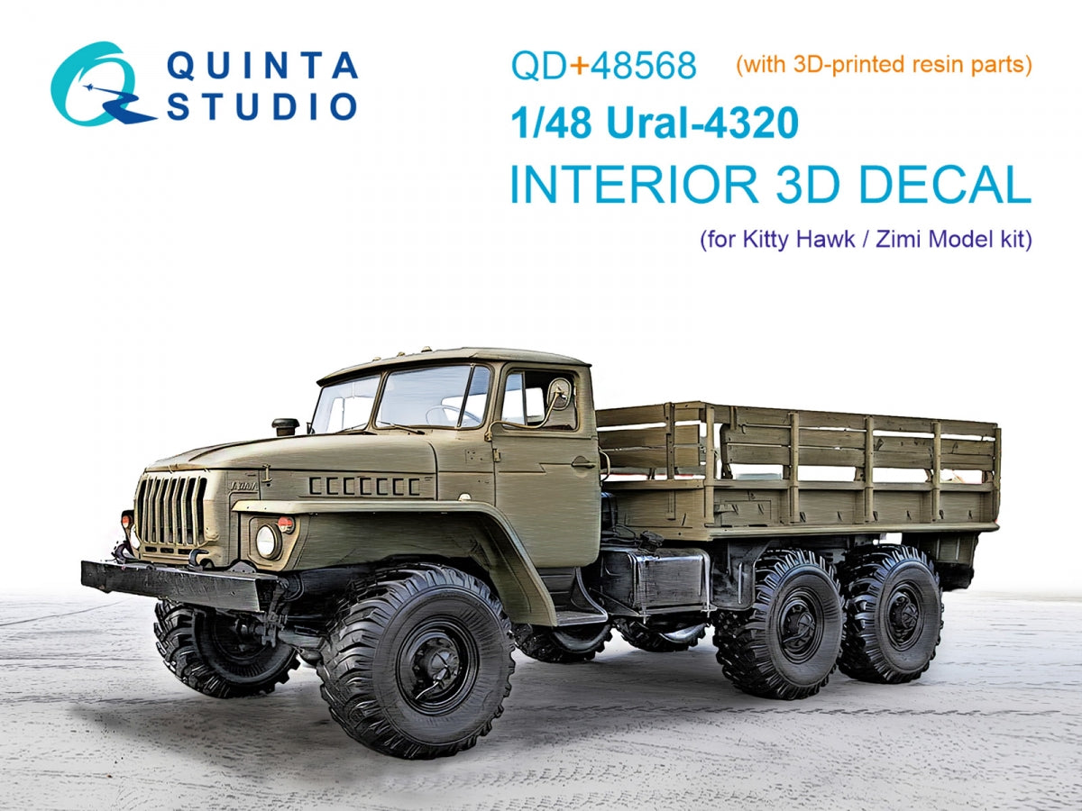 Quinta Studio QD+48568 URAL 4320 3D-Printed &amp; colored Interior on decal paper (KittyHawk/Zimi model) (with 3D-printed resin parts) 1/48