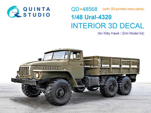 Quinta Studio QD+48568 URAL 4320 3D-Printed &amp;amp; colored Interior on decal paper (KittyHawk/Zimi model) (with 3D-printed resin parts) 1/48