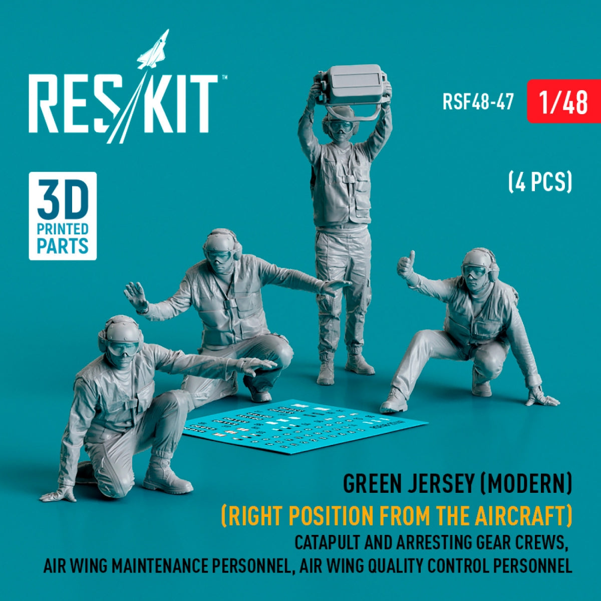 RESKIT RSF48-0047 Maillot vert (moderne) (position droite par rapport à l'avion) ​​Équipes de catapultage et de brin d'arrêt, personnel de maintenance de l'escadre aérienne, personnel de contrôle qualité de l'escadre aérienne (4 pièces) (Impression 3D) 1/48