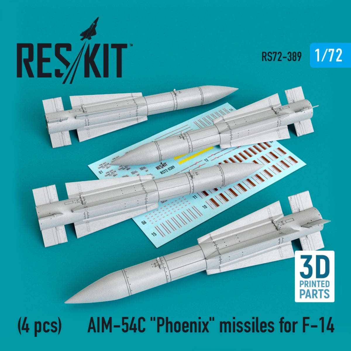 RESKIT RS72-0389 MISSILES AIM-54C « PHOENIX » POUR F-14 (4 PIÈCES) 1/72