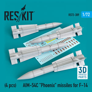 RESKIT RS72-0389 AIM-54C &amp;quot;PHOENIX&amp;quot; MISSILES FOR F-14 (4PCS) 1/72