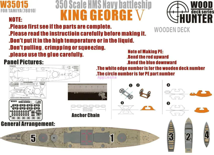 Pont en bois Wood Hunter W35015 MS Navy Cuirassé King George V (pour kit Tamiya 78010) 1/350