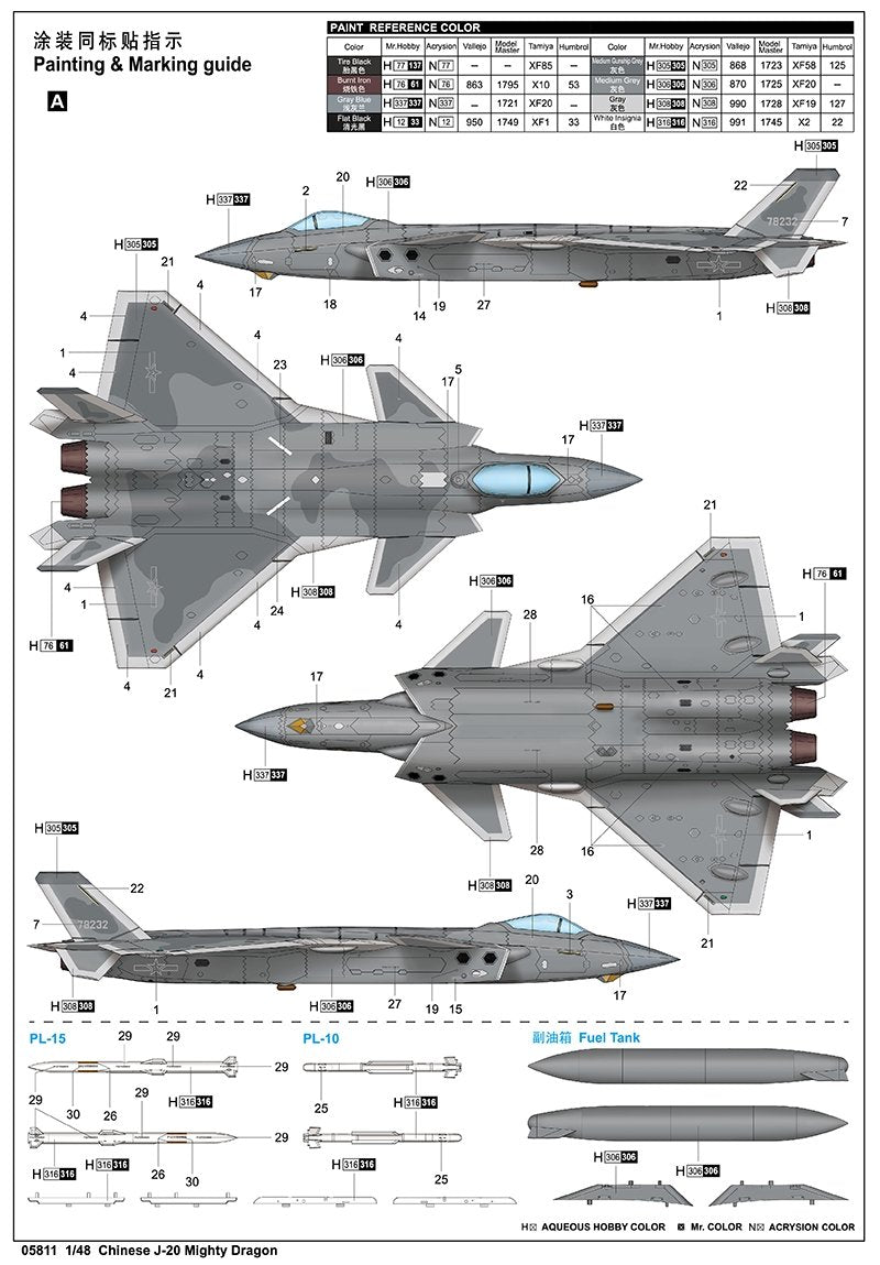 Trumpeter 05811 Chinese J-20 Mighty Dragon 1/48 – immagine 10