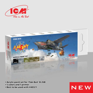 Kit de peinture acrylique ICM 3074 pour Flak Bait, 6 pots de 12 ml.