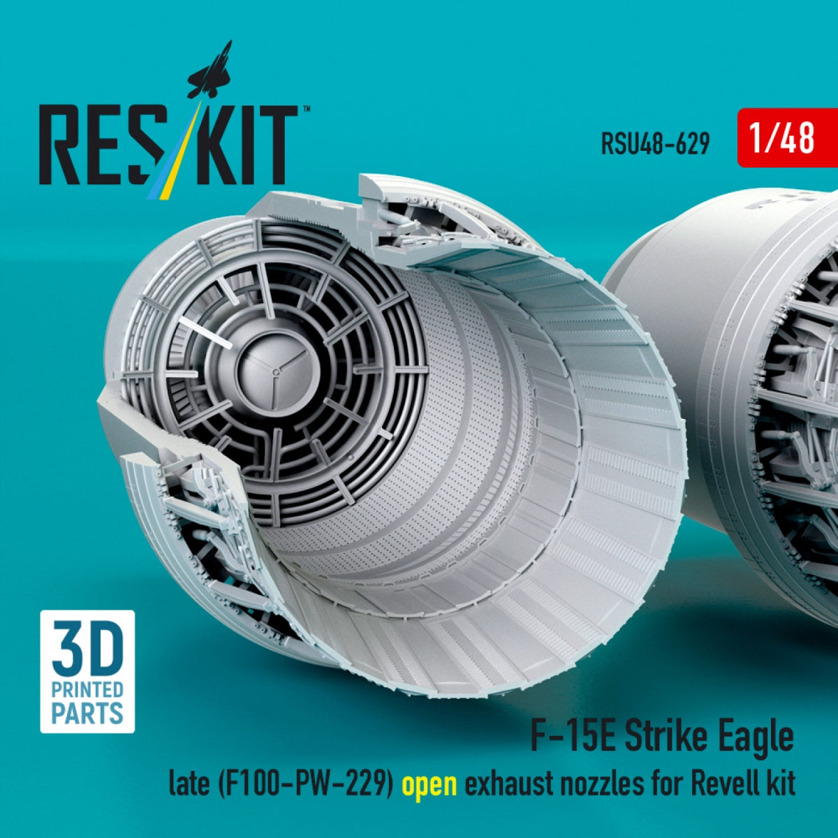 RESKIT RSU48-0629 F‑15E Strike Eagle late (F100-PW-229) open exhaust nozzles for Revell kit (3D Printed) 1/48