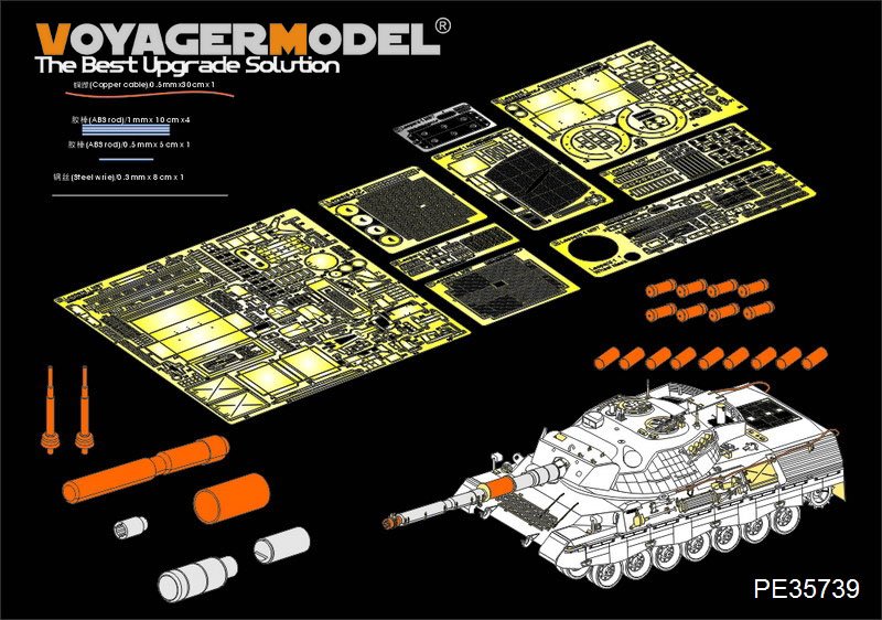 Maquette Voyager PE35739 du char de combat principal allemand Leopard 1A5 version B, incluant le canon (pour MENG TS-015), échelle 1/35