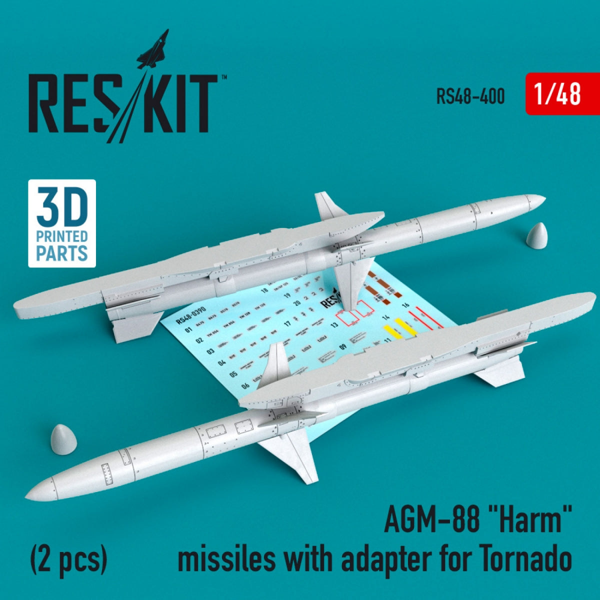 RESKIT RS48-0400 AGM-88 "HARM" MISSILES WITH ADAPTER FOR TORNADO (2 PCS) 1/48