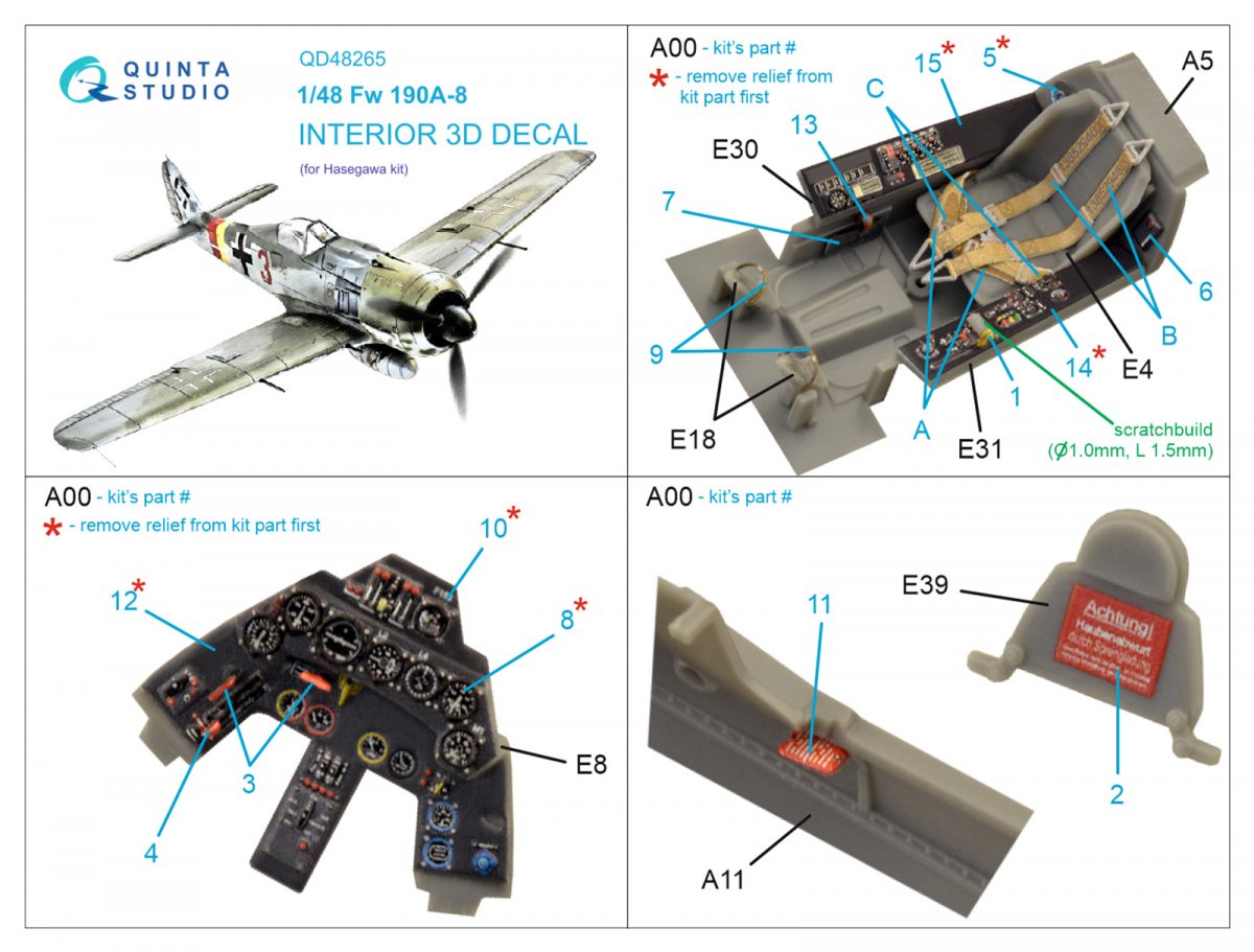 Intérieur imprimé en 3D et coloré sur papier décalcomanie Quinta Studio QD48265 Fw 190A-8 (Hasegawa) 1/48 – image 2