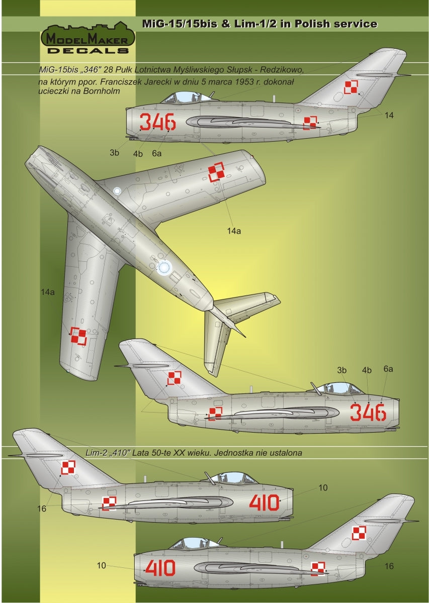 ModelMaker Decals D48023 MiG-15/15bis &amp;amp; Lim-1/2 in Polish service – imagen 3